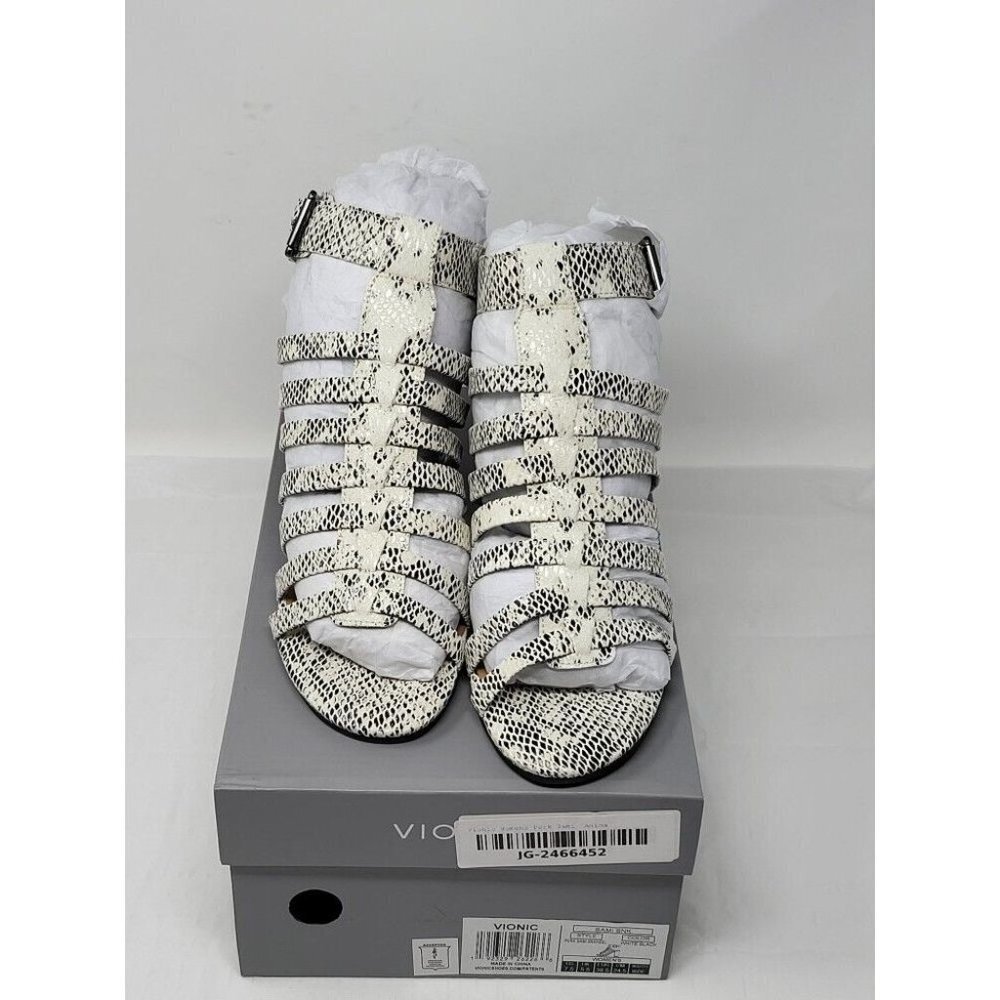 Vionic Perk Sami snake white black Leather Ankle Strap Sandals Heels size 7.5 - Picture 2 of 6